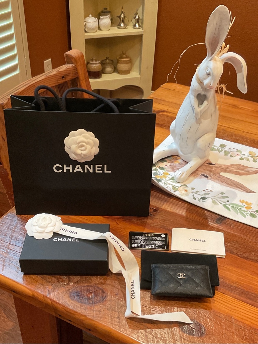 CHANEL Black Quilted Leather Card Case with Silver CC Excellent Condition